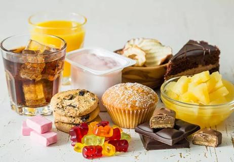 assortment of high sugar food and beverages