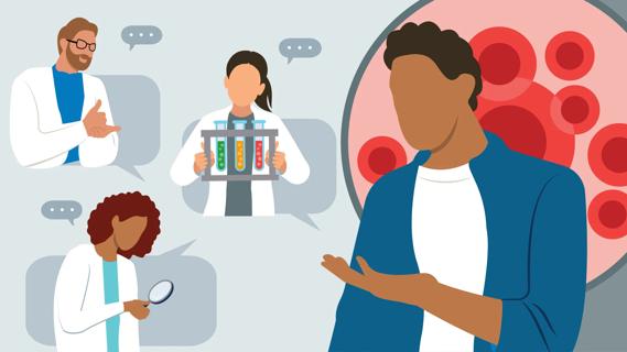 Different kinds of healthcare providers and patient with blood disorder