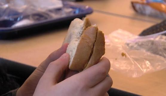 Child holding sandwich