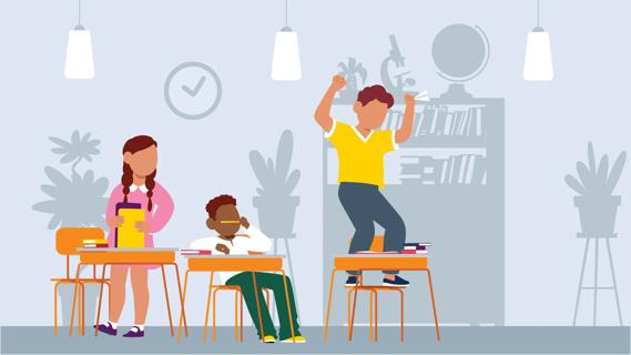 Child standing on desk, disrupting the class