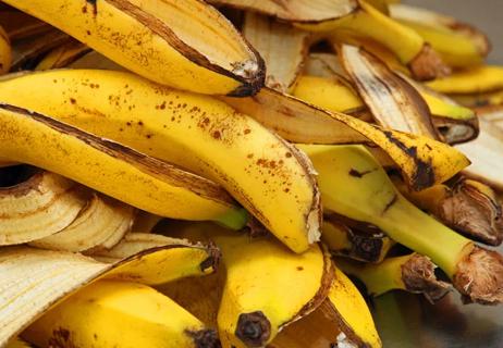 Closeup of a bunch of banana peels.