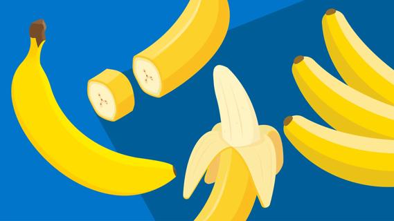 Illustration of peeled, sliced and whole bananas