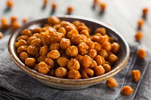 Bowl of roasted and seasoned chickpeas