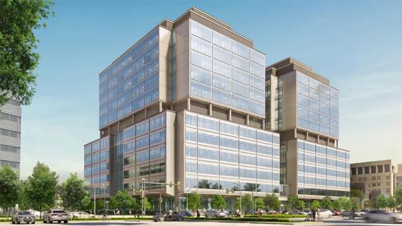 rendering of a two-tower medical building