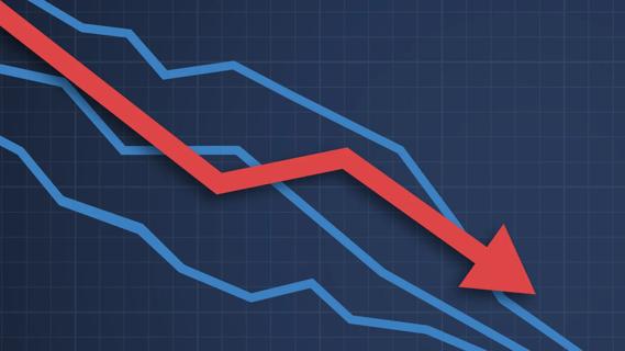 converging lines on a graph pointing downward