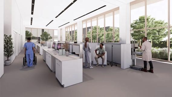 illustration of a bright clinical room with clinicians inside