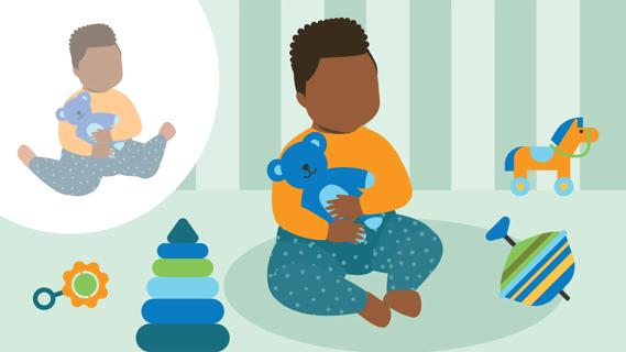 Baby sitting on floor crosslegged, with W sitting, or frog sitting, shown in background