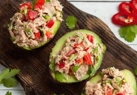 stuffed avocados with tuna and red peppers