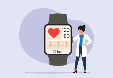 doctor showing heart rate and blood pressure watch monitor