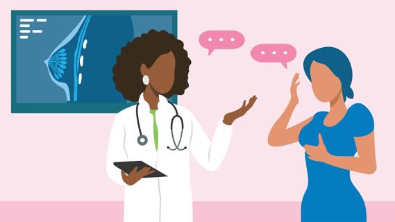 Healthcare provider talking to patient about her breast health