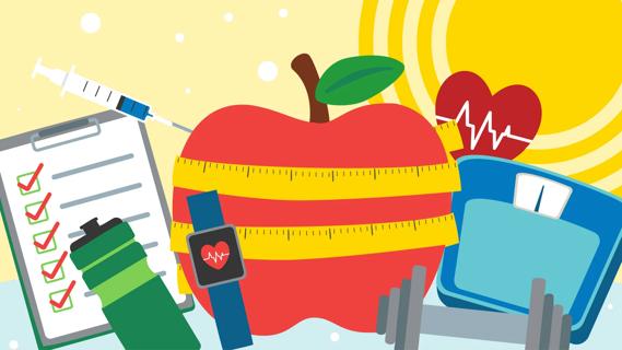 Healthy lifestyle habits, like apple, water, weight management, exercise