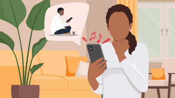 Person checking cell phone, with another person on the other end