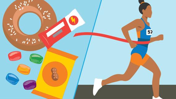 Marathon runner and their snacks on day of marathon