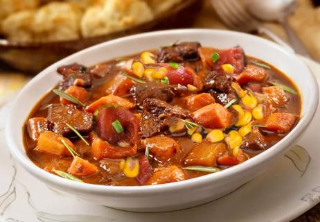 southwestern steak soup with yams tomatoes corn