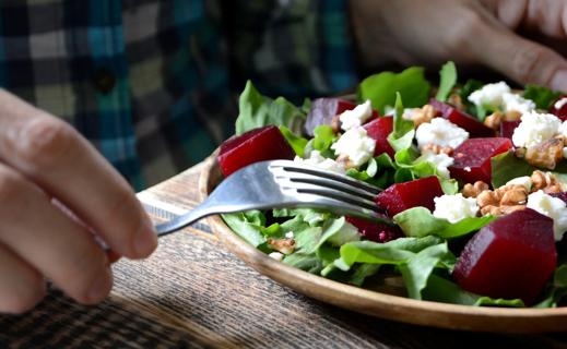 Beet salad, with feta, walnuts and greens