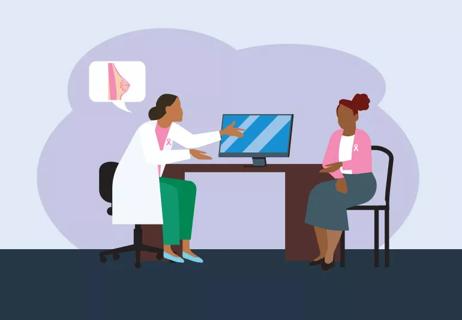 Physician and patient discuss breast health during office appointment