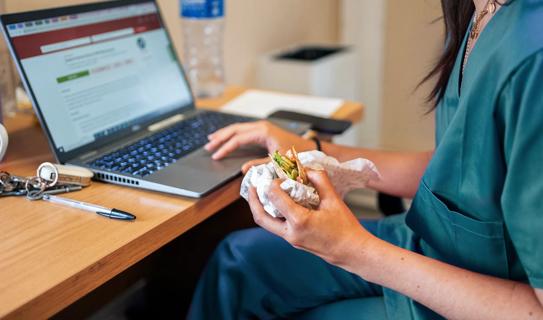 Nurse taking a meal break