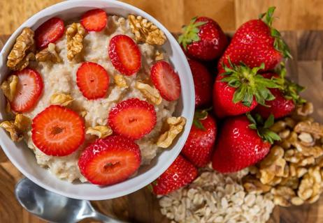 Steel cut oats with fruit and walnuts