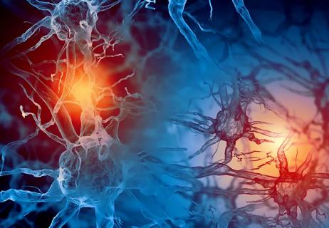 Illustration of nerve cells being electrically stimulated