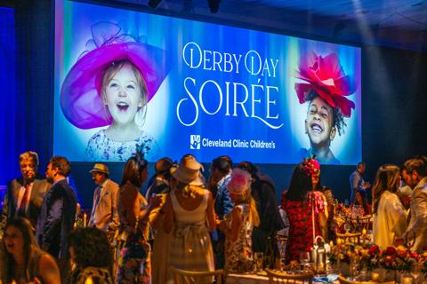 Crowd mingling at Cleveland Clinic Children’s 2025 Derby Day Soirée.