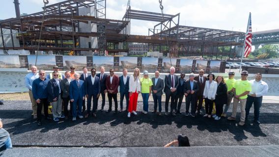 Officials gathered at the ceremonial topping off of the Cleveland Clinic Global Peak Performance Center.