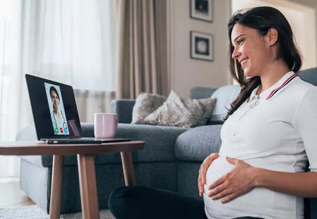 Pregnant woman on telemedicine call