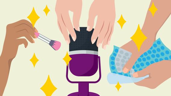 ASMR sensations, with a microphone, popping bubble wrap and a soft make-up brush and