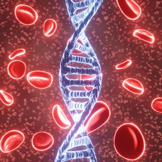 sickled blood cells with DNA double helix