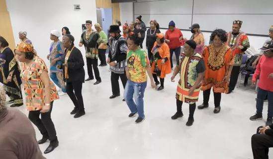 People line dancing.