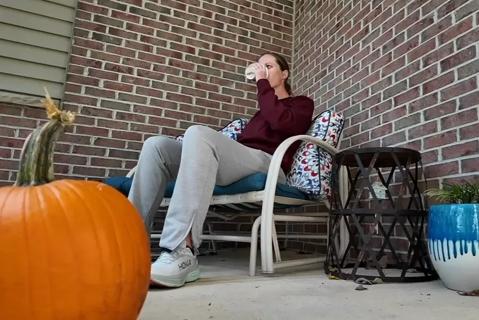 Drinking coffee outside