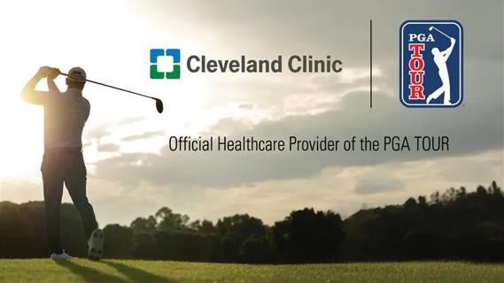 Photo of golfer with logos