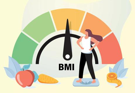 A colorful meter made to represent body mass index.