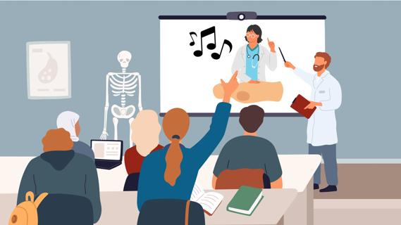 Healthcare provider leading a CPR class, instructing how to do the CPR song