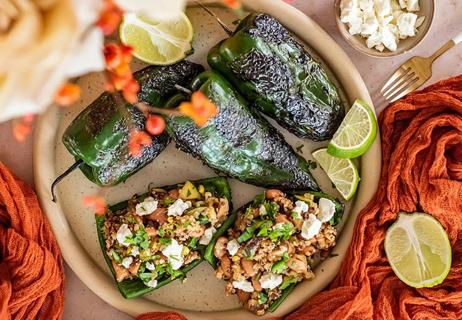 Poblano peppers stuffed with zucchini and corn
