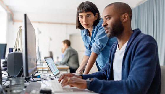 Caregivers at computer