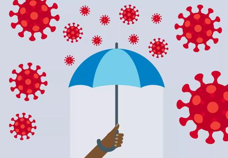 umbrella protecting person from COVID virus