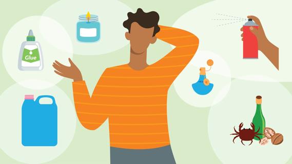 Person shrugging surrounded by environmental triggers