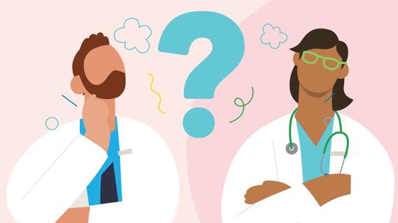 Two healthcare providers thinking over a diagnosis