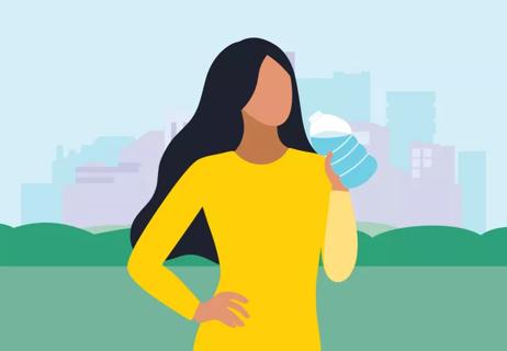 dehydrated woman drinking water