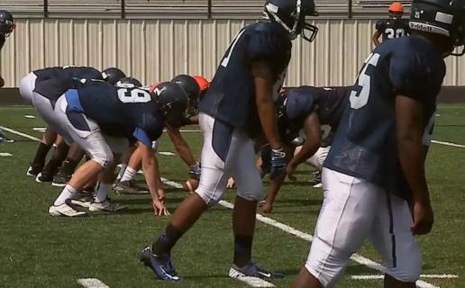 Football team practicing