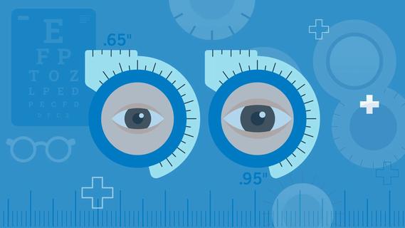 Child and adult eye sizes in phoropters, eye measuring tools