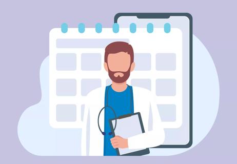 doctor standing in front of a calendar holding clipboard
