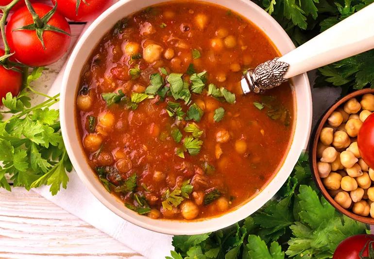 Tomato Soup With Chickpeas and Lentils