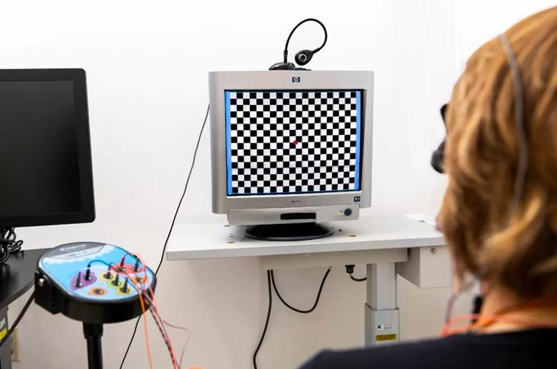 Monitor screen showing a black and white checkerboard pattern