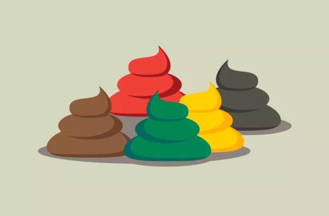 Four piles of poop in four colors
