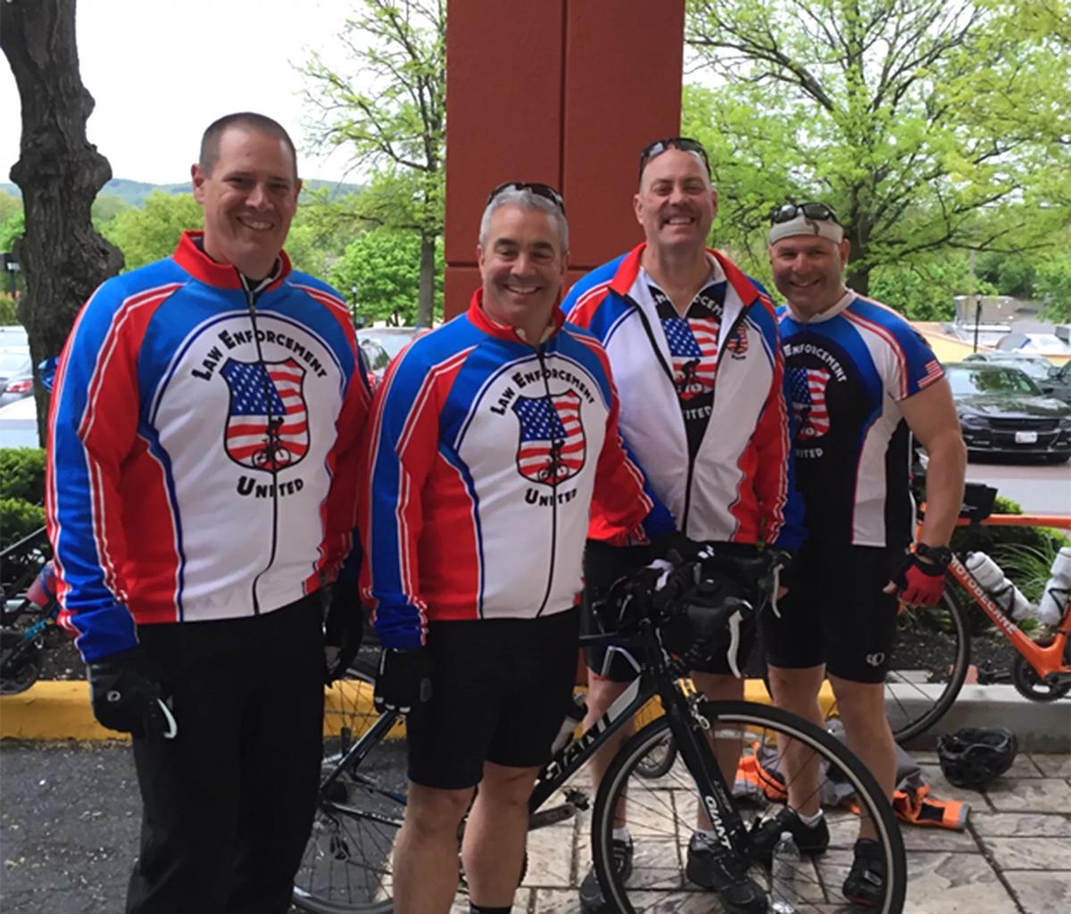 Jim Mariano and fellow police officers during bike ride