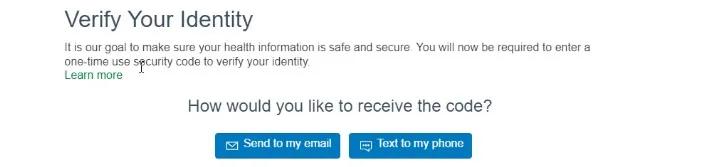 Verify your identity screen with option to send a code via text or email