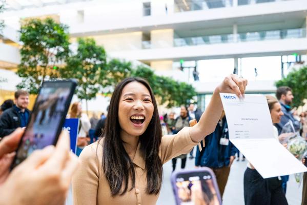 CCLCM student excitedly showing her MATCH results.