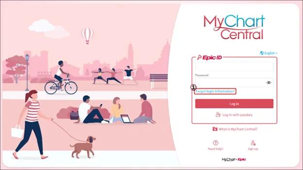 Screenshot of MyChart Central login page