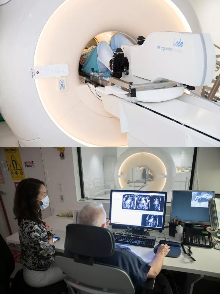 person using an ergometer in an MRI scanner